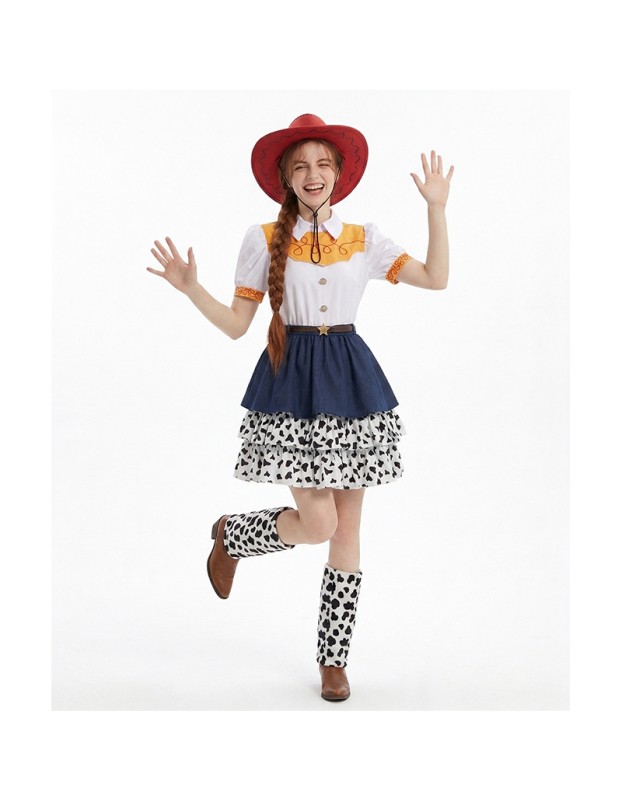 Disguise Jessie Cosplay Costume for Kids Women Western Cowboy Doll Costumes Halloween Carnival Party Jessie Polka Dot Dress YM8808