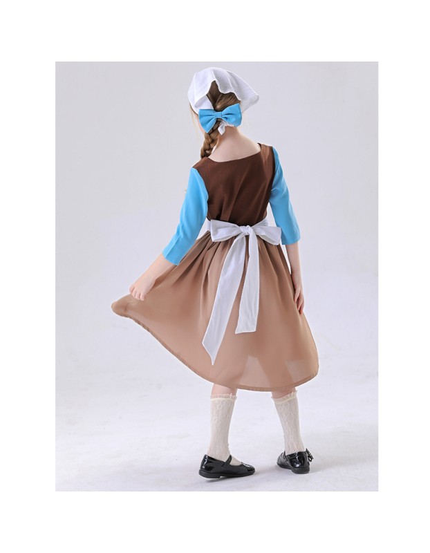 Cinderella Cosplay Costume for Kids Girls Medieval Maid Dress Halloween Performance Outfit Stage Play Clothing for Children YM5856