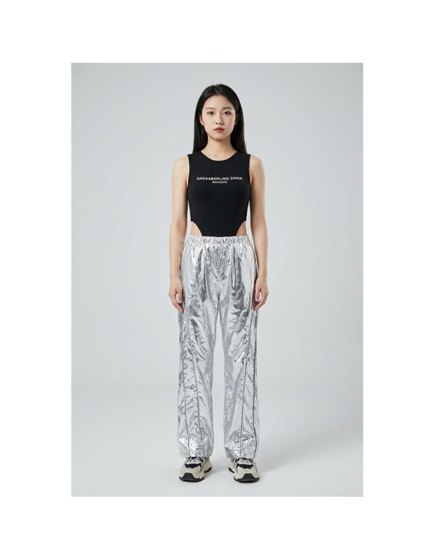 Silver Shiny Hip-Hop Costumes Women Street Dance Sportswear Trendy Jazz Street Dancewear Hip-Hop Performance Cosplay Outfit YM0834