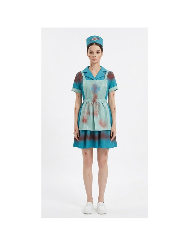 Halloween Adult Horror Bloody Nurse Cosplay Costume for Zombie Female Nurse Role Play Party Stage Outfit YM0948