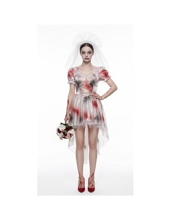 Halloween Horror Ghost Bride Cosplay Costume Dark Bloody Wedding Dress Stage Performance Outfit for Halloween Party for Women YM8768