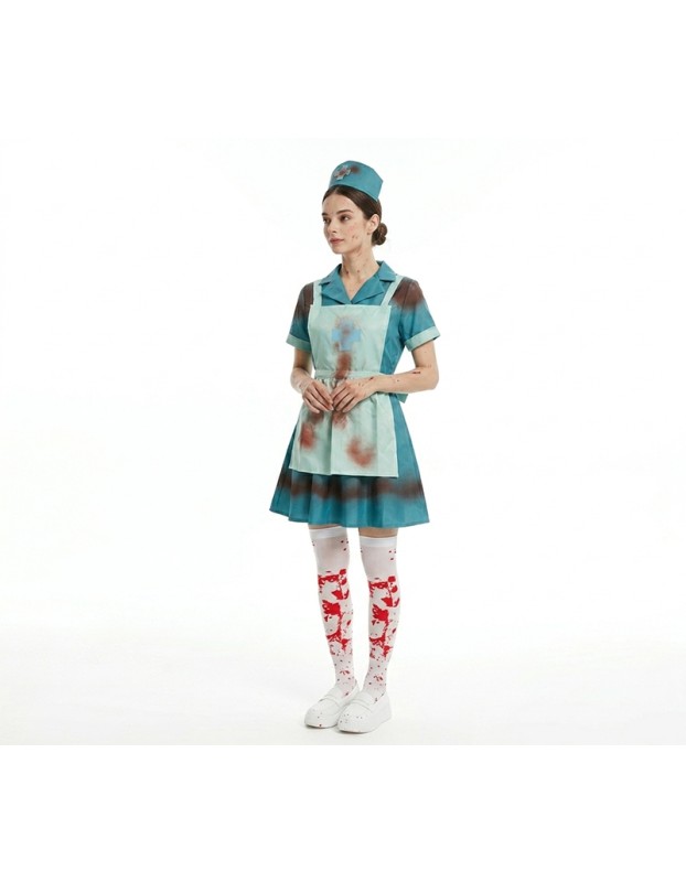 Halloween Adult Horror Bloody Nurse Cosplay Costume for Zombie Female Nurse Role Play Party Stage Outfit YM0948