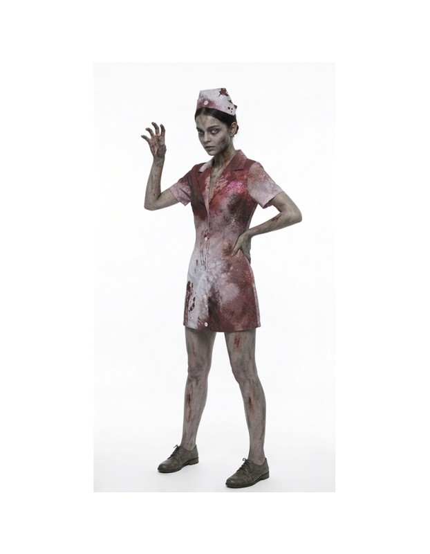 Halloween Zombie Nurse Costume for Cosplay Bloody Scary Party Outfit Horror Stage Performance Dress for Adults
