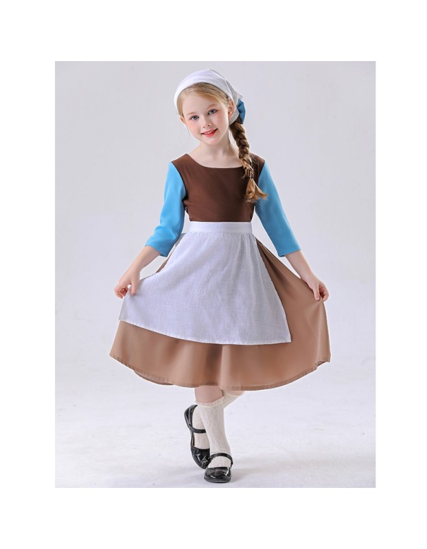 Cinderella Cosplay Costume for Kids Girls Medieval Maid Dress Halloween Performance Outfit Stage Play Clothing for Children YM5856