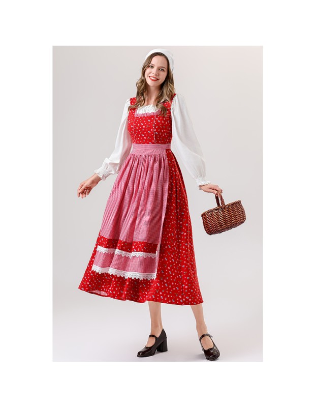 Retro Bavarian Traditional Dirndl Dress for Women Costume for Cosplay Maid Outfit for Oktoberfest Folk Festival Vintage YM0839