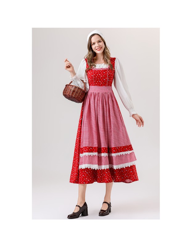 Retro Bavarian Traditional Dirndl Dress for Women Costume for Cosplay Maid Outfit for Oktoberfest Folk Festival Vintage YM0839