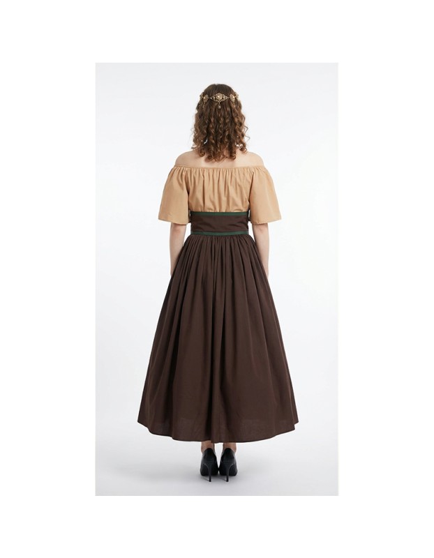 Halloween Costumes for Women Medieval Retro Contrasting Color Slim Swing Dress One-word Shoulder Dress Love Live Cosplay YM0819