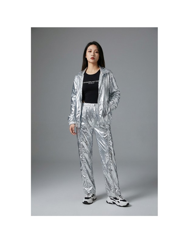 Silver Shiny Hip-Hop Costumes Women Street Dance Sportswear Trendy Jazz Street Dancewear Hip-Hop Performance Cosplay Outfit YM0834