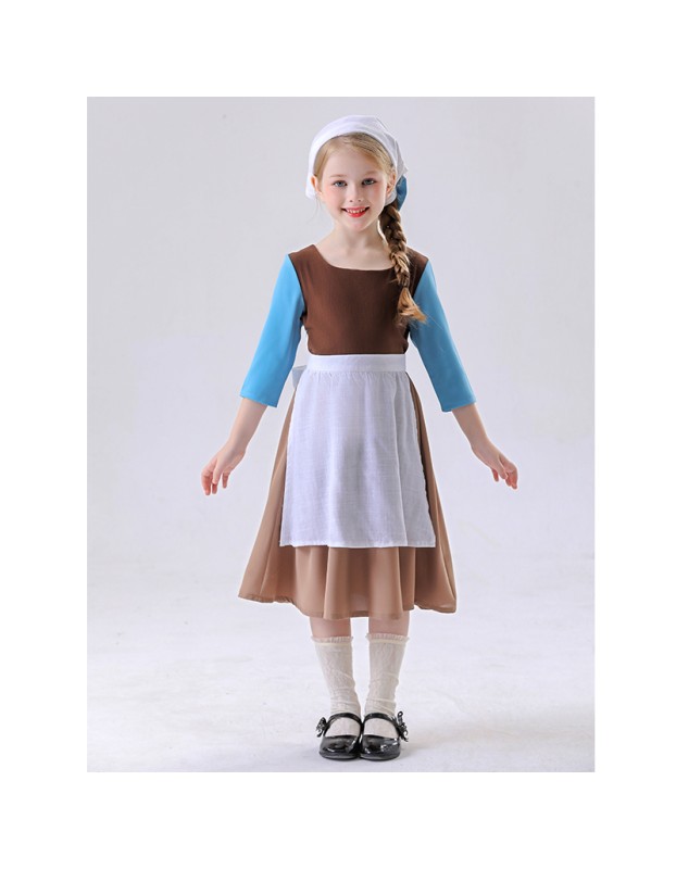 Cinderella Cosplay Costume for Kids Girls Medieval Maid Dress Halloween Performance Outfit Stage Play Clothing for Children YM5856