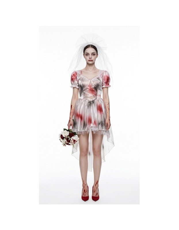 Halloween Horror Ghost Bride Cosplay Costume Dark Bloody Wedding Dress Stage Performance Outfit for Halloween Party for Women YM8768