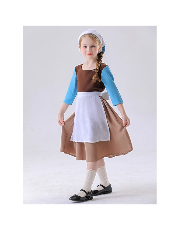 Cinderella Cosplay Costume for Kids Girls Medieval Maid Dress Halloween Performance Outfit Stage Play Clothing for Children YM5856