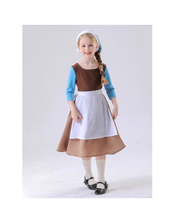 Cinderella Cosplay Costume for Kids Girls Medieval Maid Dress Halloween Performance Outfit Stage Play Clothing for Children YM5856
