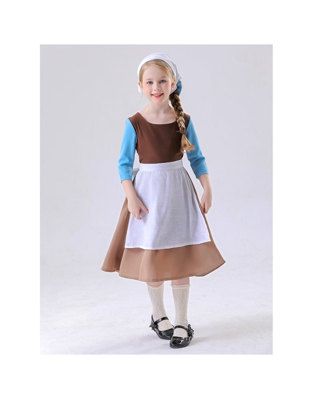 Cinderella Cosplay Costume for Kids Girls Medieval Maid Dress Halloween Performance Outfit Stage Play Clothing for Children YM5856
