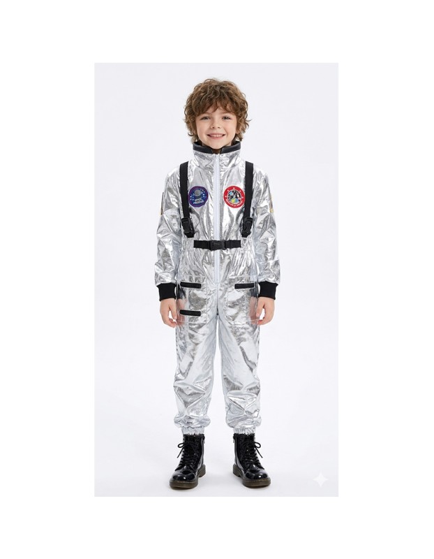 Boys Girls Astronaut Costume Silver Space Suit Halloween Role Play Costume for Kids Party Performance New Year Carnival Gift YM8819