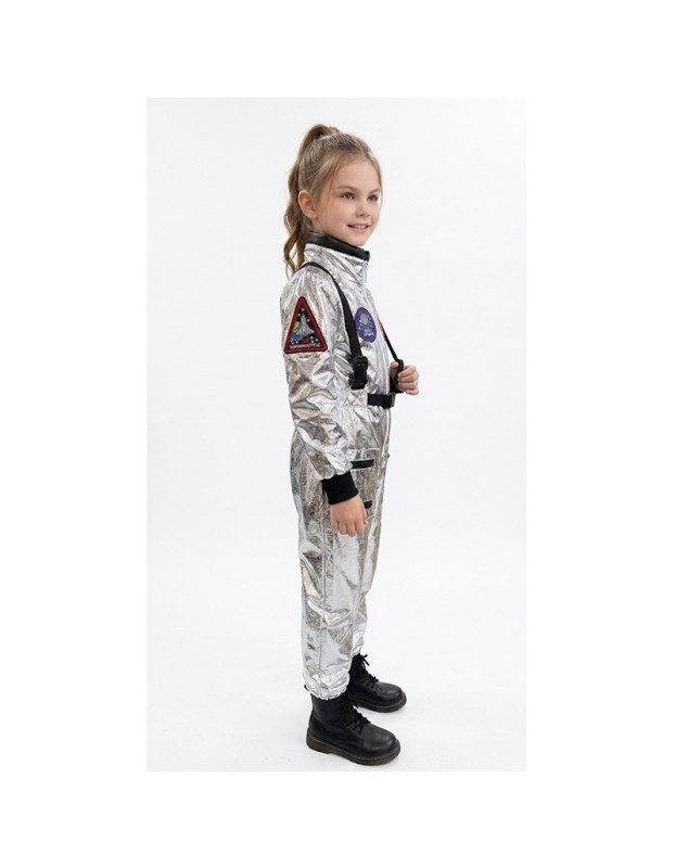 Boys Girls Astronaut Costume Silver Space Suit Halloween Role Play Costume for Kids Party Performance New Year Carnival Gift YM8819