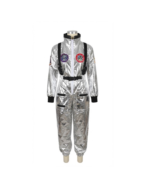 Boys Girls Astronaut Costume Silver Space Suit Halloween Role Play Costume for Kids Party Performance New Year Carnival Gift YM8819