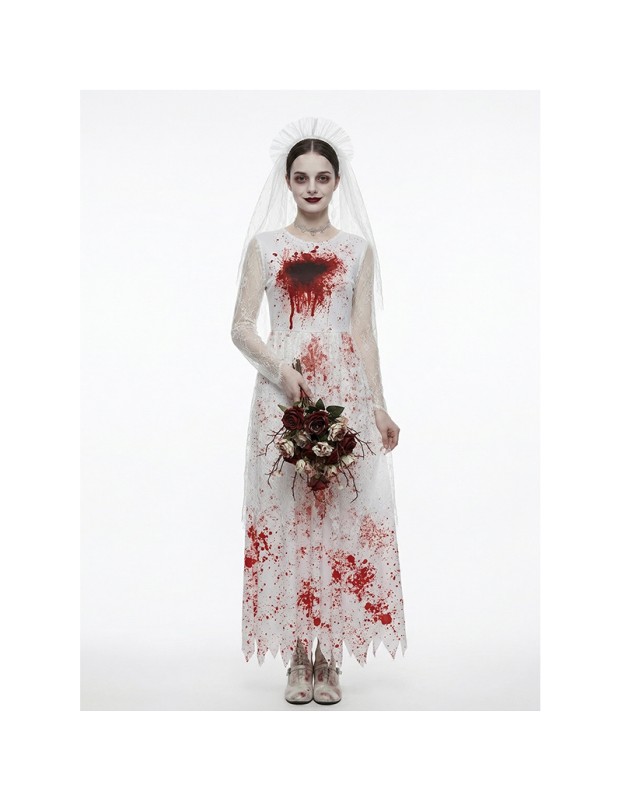 Halloween Party Scary Bridal Orgy Cosplay Costume White Veil Skull Ghost Bride Zombie Bloodstained Dress Bar Party Game Theme YM8811