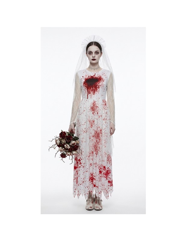 Halloween Party Scary Bridal Orgy Cosplay Costume White Veil Skull Ghost Bride Zombie Bloodstained Dress Bar Party Game Theme YM8811