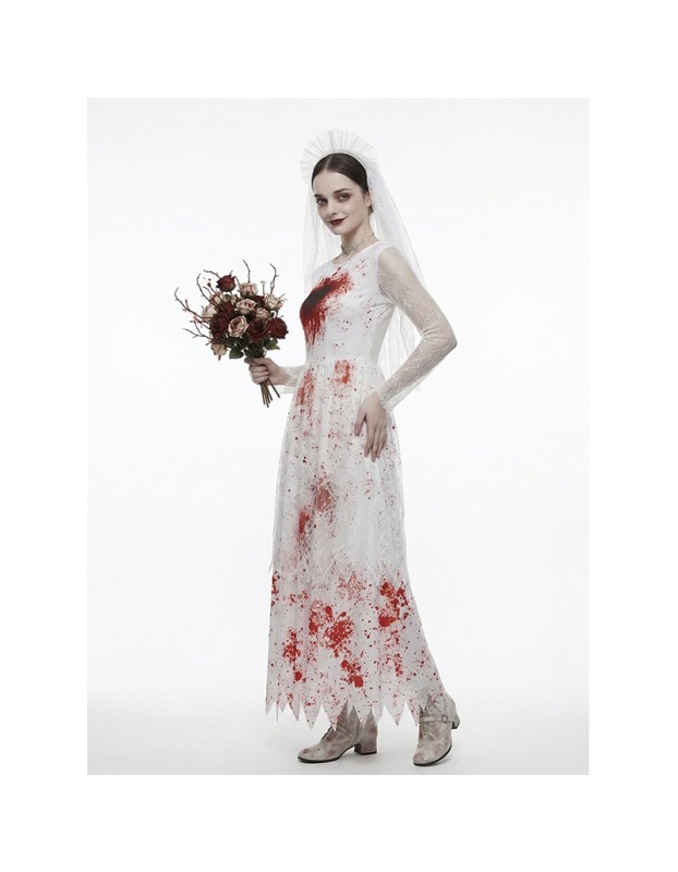 Halloween Party Scary Bridal Orgy Cosplay Costume White Veil Skull Ghost Bride Zombie Bloodstained Dress Bar Party Game Theme YM8811