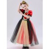 Red Queen of Hearts Long Costumes for Girls Princess's Dress Halloween Puff Sleeves Mesh Yarn Tutu Dress Carnival Party Outfit YM8815