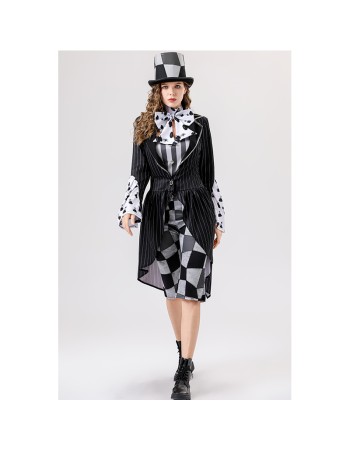 Halloween Mad Hatter Cosplay Costume, Plaid Formal Suit Stage Drama Role Play Outfit YM8813