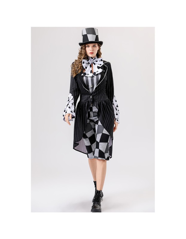 Halloween Mad Hatter Cosplay Costume, Plaid Formal Suit Stage Drama Role Play Outfit YM8813