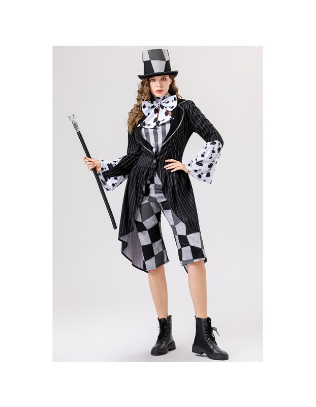 Halloween Mad Hatter Cosplay Costume, Plaid Formal Suit Stage Drama Role Play Outfit YM8813