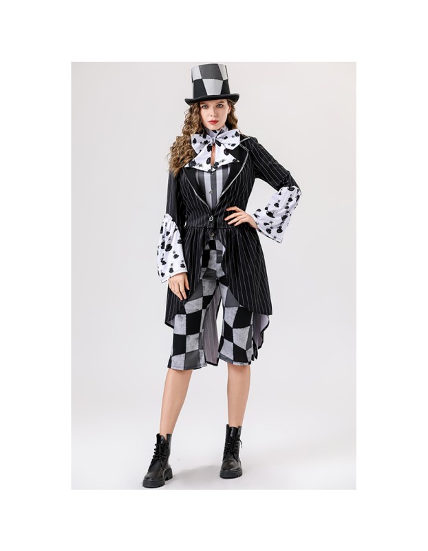 Halloween Mad Hatter Cosplay Costume, Plaid Formal Suit Stage Drama Role Play Outfit YM8813