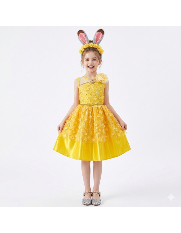 Halloween Cosplay Costume Anime Judy Rabbit Police Officer Yellow Sleeveless Dress Theme Party Role Playing Outfits for Girls YM8822