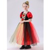 Red Queen of Hearts Long Costumes for Girls Princess's Dress Halloween Puff Sleeves Mesh Yarn Tutu Dress Carnival Party Outfit YM8815