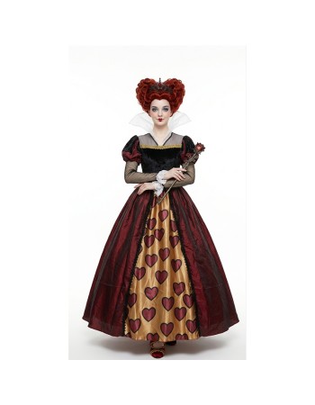Women's Queen of Hearts Costume, Deluxe Long Dress with Heart Print for Halloween Cosplay, Themed Party YM8816