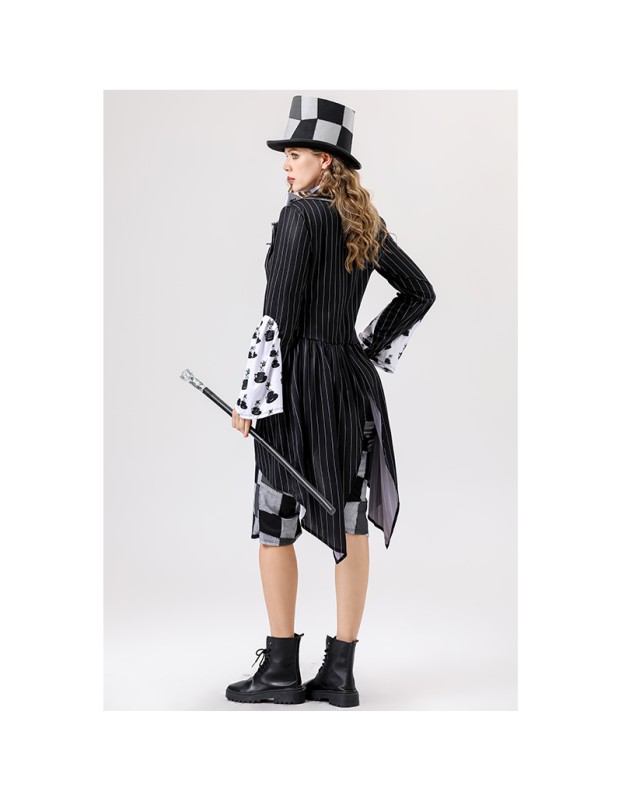 Halloween Mad Hatter Cosplay Costume, Plaid Formal Suit Stage Drama Role Play Outfit YM8813