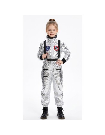 Boys Girls Astronaut Costume Silver Space Suit Halloween Role Play Costume for Kids Party Performance New Year Carnival Gift YM8819