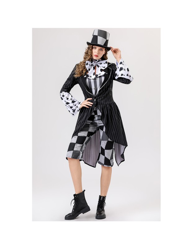 Halloween Mad Hatter Cosplay Costume, Plaid Formal Suit Stage Drama Role Play Outfit YM8813