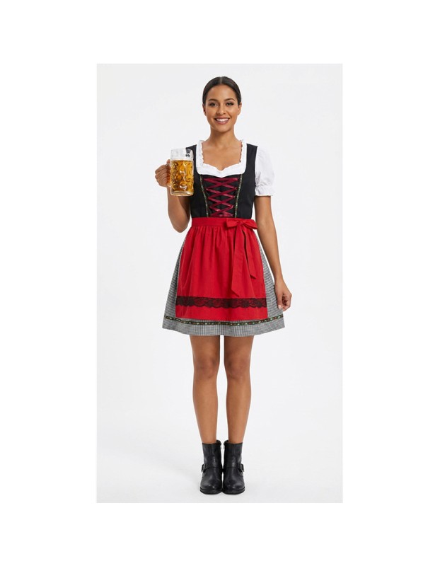 Women German Dirndl Dress Oktoberfest Beer Festival Bavarian Costume Halloween Cosplay Maid Outfit YM8820