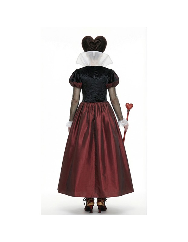 Women's Queen of Hearts Costume, Deluxe Long Dress with Heart Print for Halloween Cosplay, Themed Party YM8816