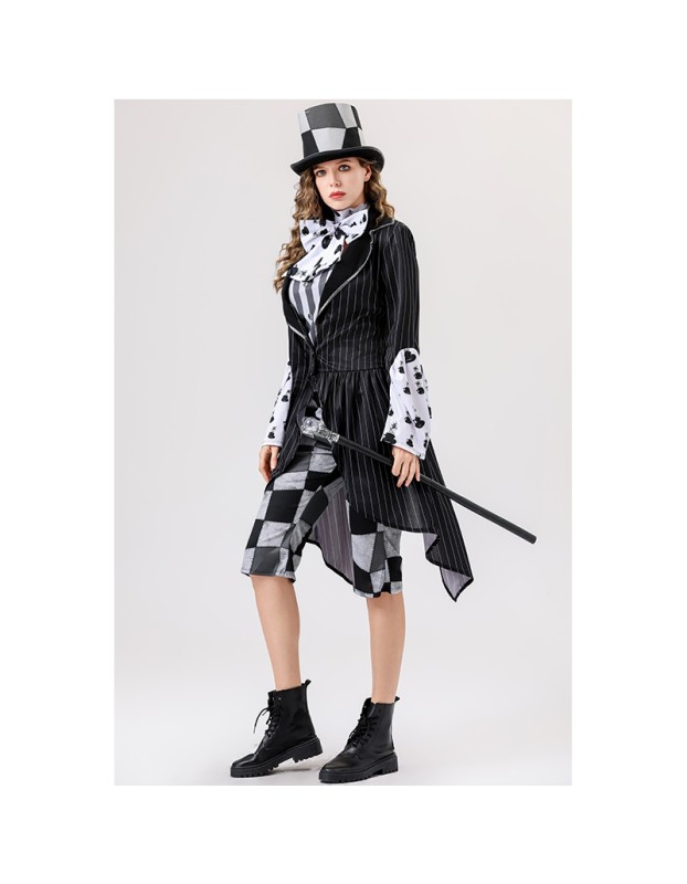 Halloween Mad Hatter Cosplay Costume, Plaid Formal Suit Stage Drama Role Play Outfit YM8813