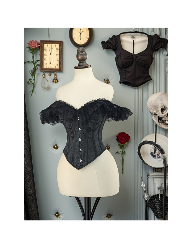 Gothic Women Corsets Bustiers Floral Lace Tops Sexy Lace Sleeves Corset Lingerie Burlesque Vintage Steampunk Bustier Costumes WK2506