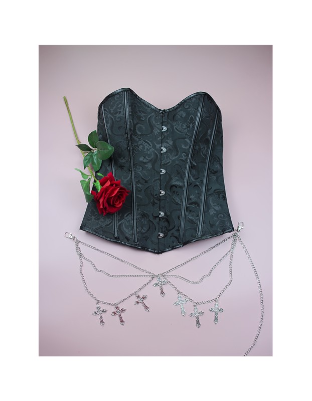 Classic Punk Shapewear with Court Button Side Chain Embroidery Vest Retro Corset Underwear for Women WK2516