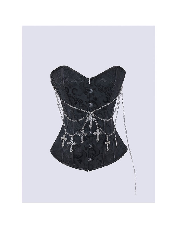 Classic Punk Shapewear with Court Button Side Chain Embroidery Vest Retro Corset Underwear for Women WK2516