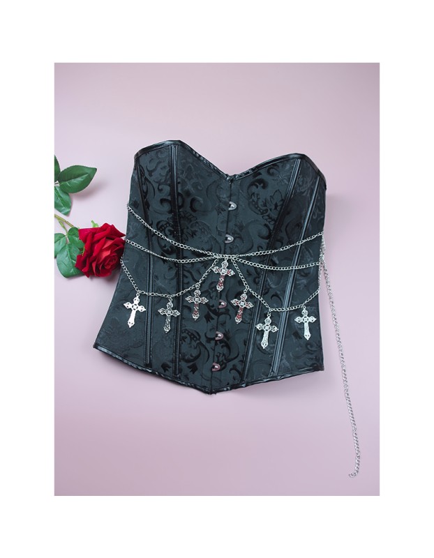 Classic Punk Shapewear with Court Button Side Chain Embroidery Vest Retro Corset Underwear for Women WK2516