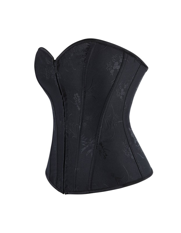 Black Green Jacquard Sexy Corset Top Overbust Lace Up Boned Bustier Front Zip Korset Gothic Women Slim Corselet CQG6636