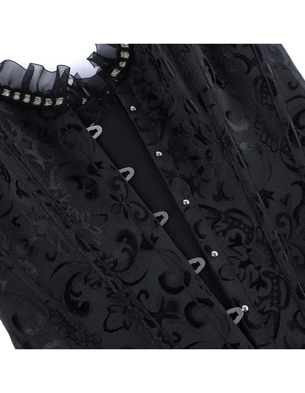 Sexy Women Black Corset Bustier Vintage Gothic Elegant Lady Party Corsets Lace-up Mesh Ruffles Strapless Top Waist Trainer WKD6821
