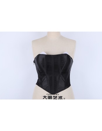 Women Tight Corset Bustier Black Side Zipper Overbust Crop Tops Summer Lace Up Backless Camisole Underwear Female Bustier Top XF992