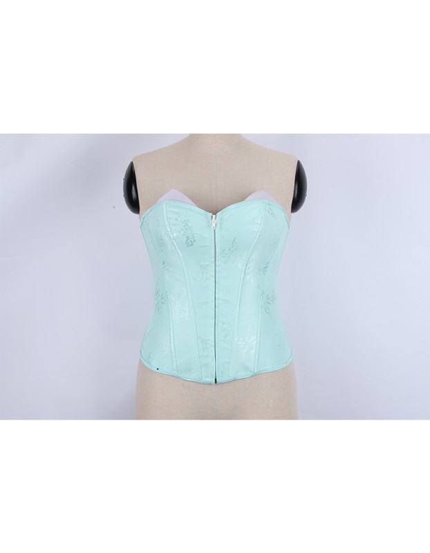 Black Green Jacquard Sexy Corset Top Overbust Lace Up Boned Bustier Front Zip Korset Gothic Women Slim Corselet CQG6636