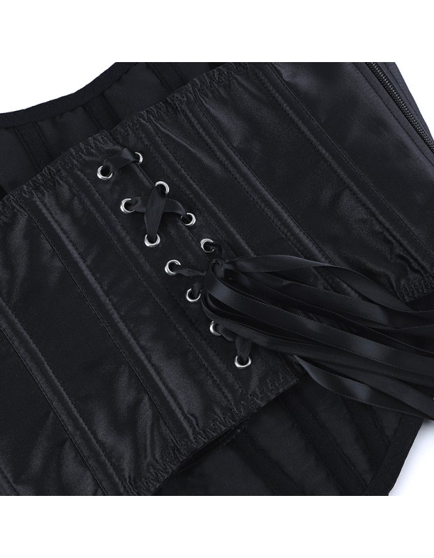 Women Tight Corset Bustier Black Side Zipper Overbust Crop Tops Summer Lace Up Backless Camisole Underwear Female Bustier Top XF992