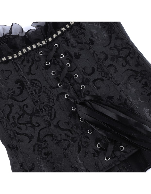 Sexy Women Black Corset Bustier Vintage Gothic Elegant Lady Party Corsets Lace-up Mesh Ruffles Strapless Top Waist Trainer WKD6821