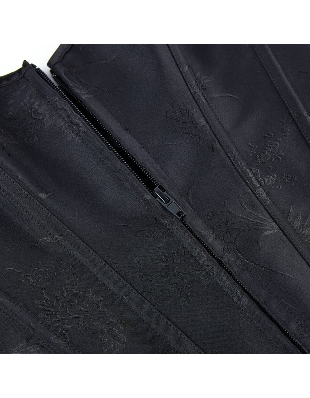 Black Green Jacquard Sexy Corset Top Overbust Lace Up Boned Bustier Front Zip Korset Gothic Women Slim Corselet CQG6636
