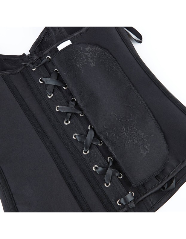 Black Green Jacquard Sexy Corset Top Overbust Lace Up Boned Bustier Front Zip Korset Gothic Women Slim Corselet CQG6636