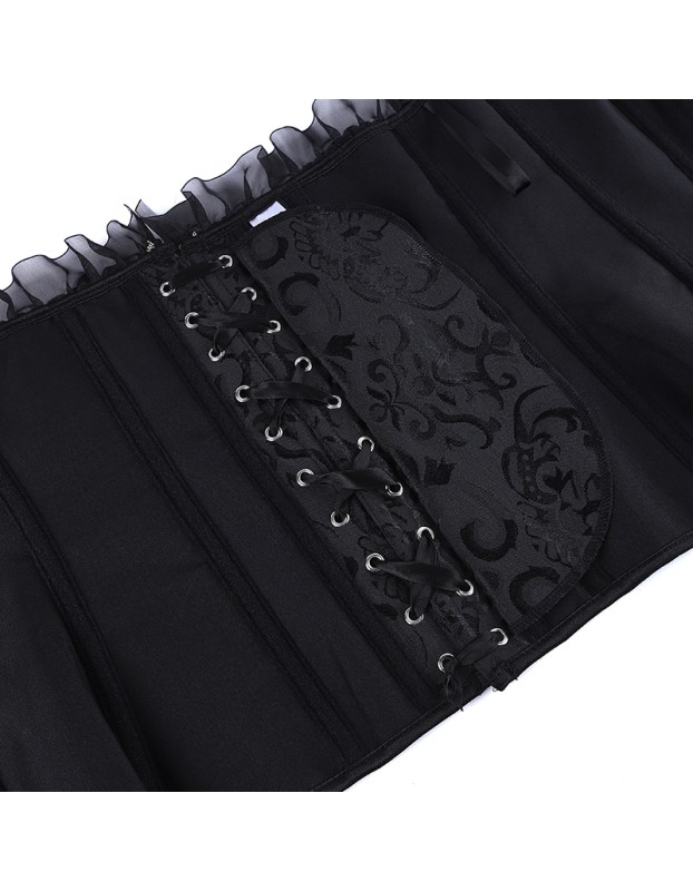 Sexy Women Black Corset Bustier Vintage Gothic Elegant Lady Party Corsets Lace-up Mesh Ruffles Strapless Top Waist Trainer WKD6821